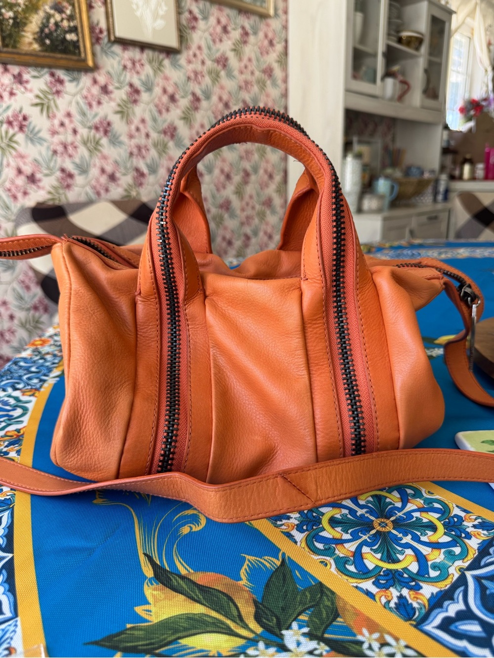 Kelsi Dagger Orange Pebble Leather Satchel